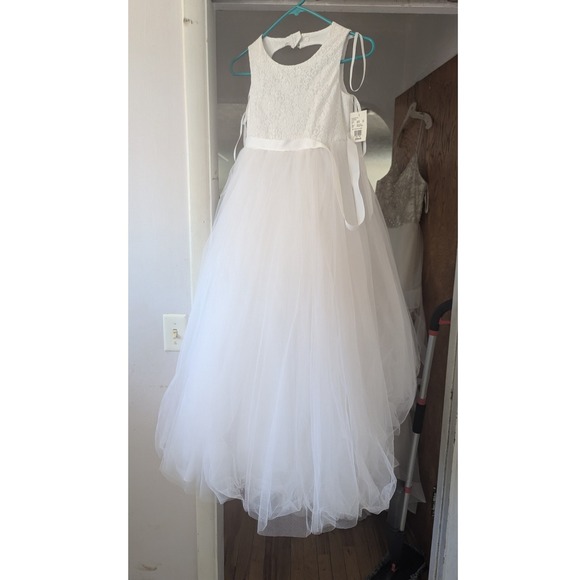 Girls White Lace Tulle Dress Size 10 Flower Girl Communion Wedding NWT - Picture 1 of 5